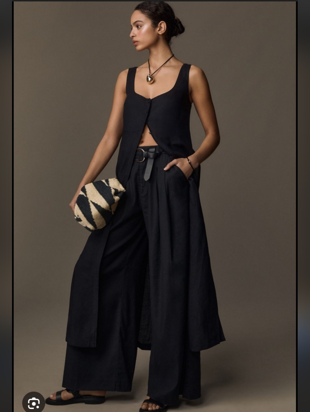 Anthropologie Black Sleeveless Button-Front Maxi  Sleveless Blouse Linen/Viscose